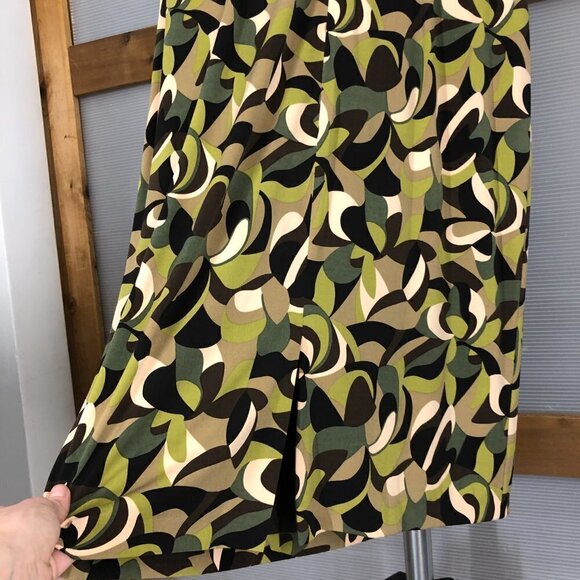 Tahari ASL Abstract Print Green Brown Cream Sleeveless Midi Dress Sz14 - Picture 10 of 16